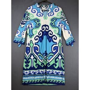 Donna Morgan Geometric Pattererned Blue and Green Sheath Dress Size 8